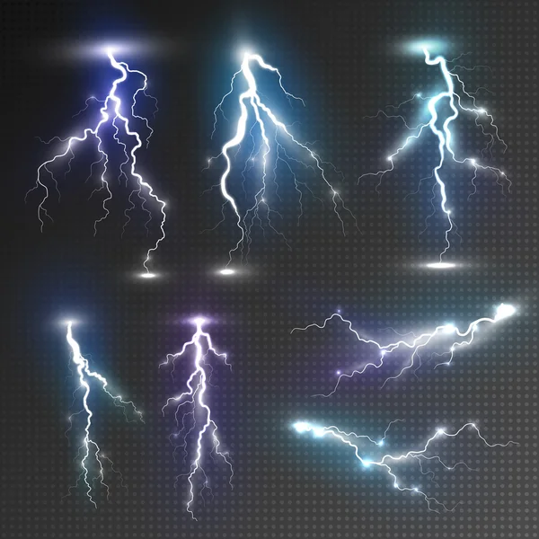 Realistic lightnings set — Stock Vector