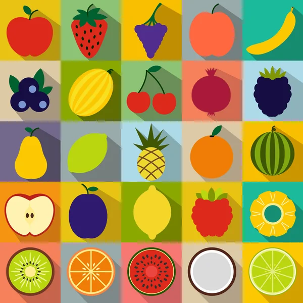 Плоские иконы фруктов — стоковый вектор