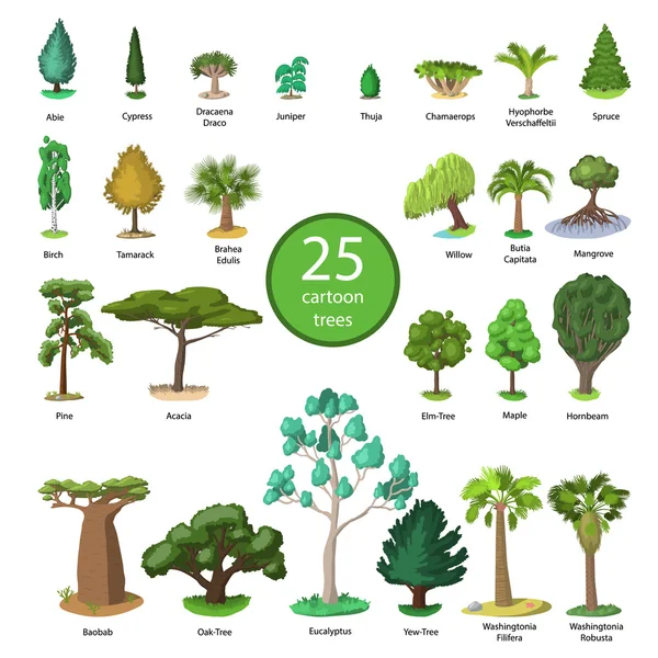 25 Diversità degli alberi impostati — Vettoriale Stock