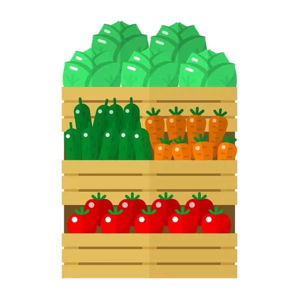 Wooden box with vegetables — Stock Vector