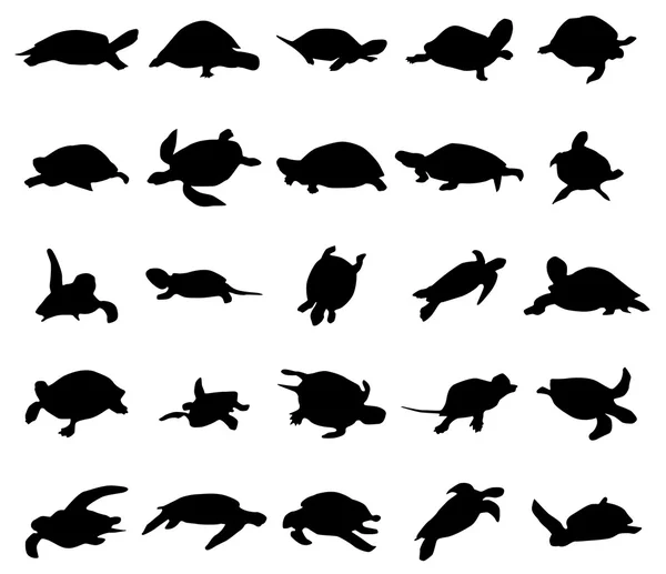 Ensemble silhouettes de tortues — Image vectorielle