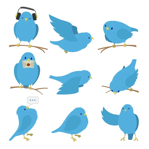 Conjunto de aves azules — Vector de stock