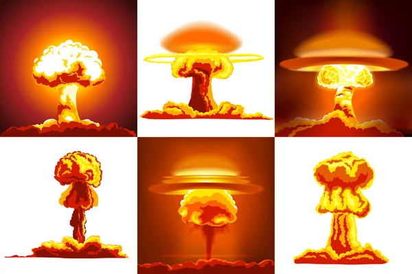 Nuclear explosions set — Stock Vector