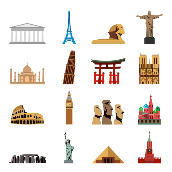 World landmarks flat icons — Stock Vector