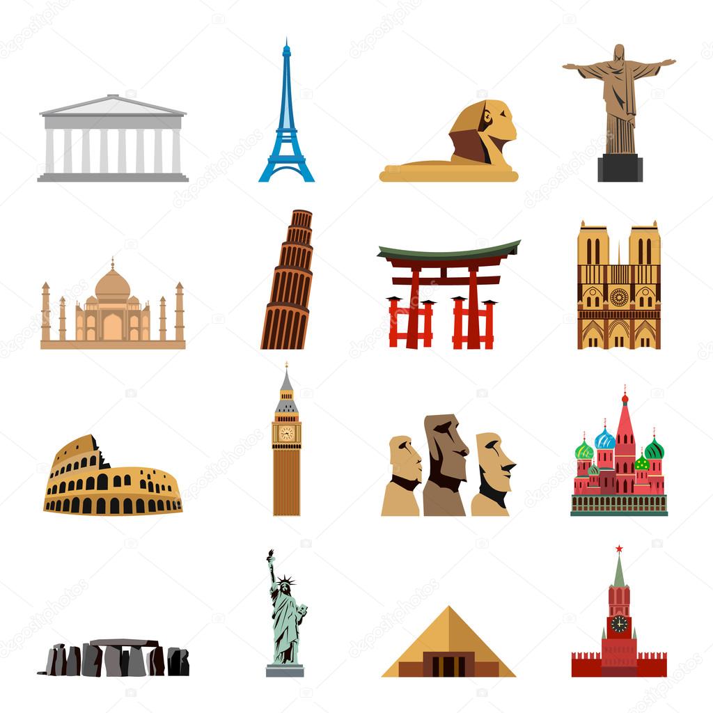 World landmarks flat icons
