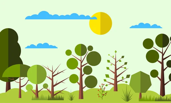 Forêt d'été fond plat — Image vectorielle
