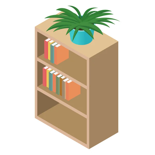 Bookcase isometric 3d icon — Stock Vector