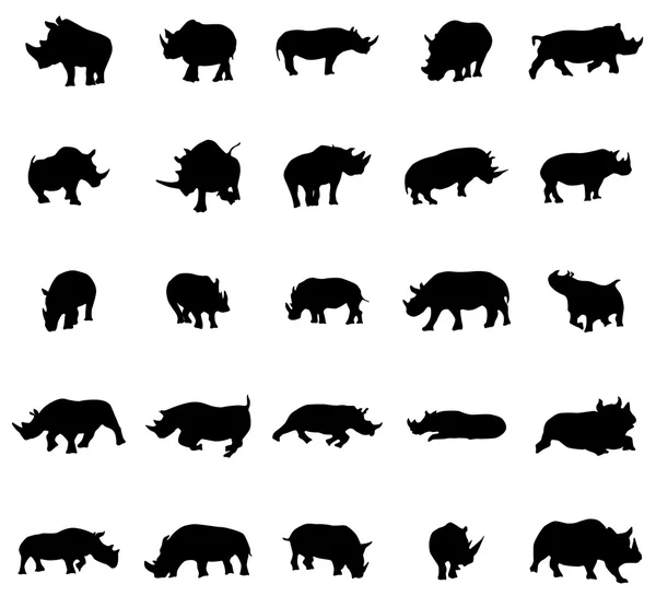 Ensemble silhouettes rhinocéros — Image vectorielle