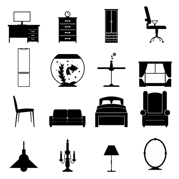 Muebles negro iconos conjunto — Vector de stock