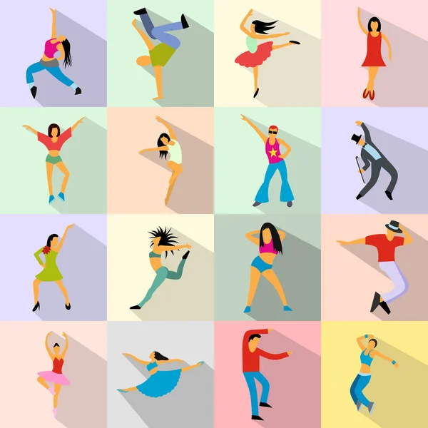 Danzas conjunto de iconos planos — Vector de stock