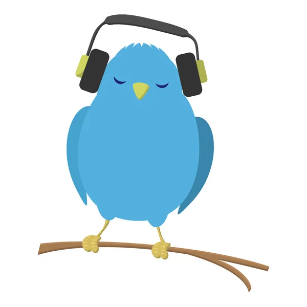 Kék madár, zenehallgatás — Stock Vector