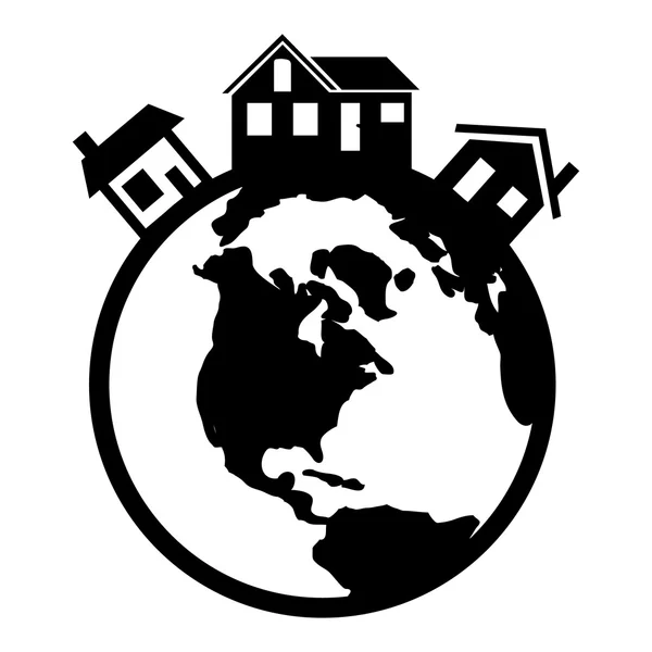 Häuser in der Welt schwarze Ikone — Stockvektor