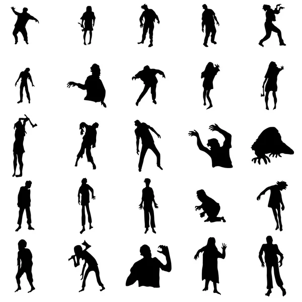 Ensemble de silhouettes zombies — Image vectorielle