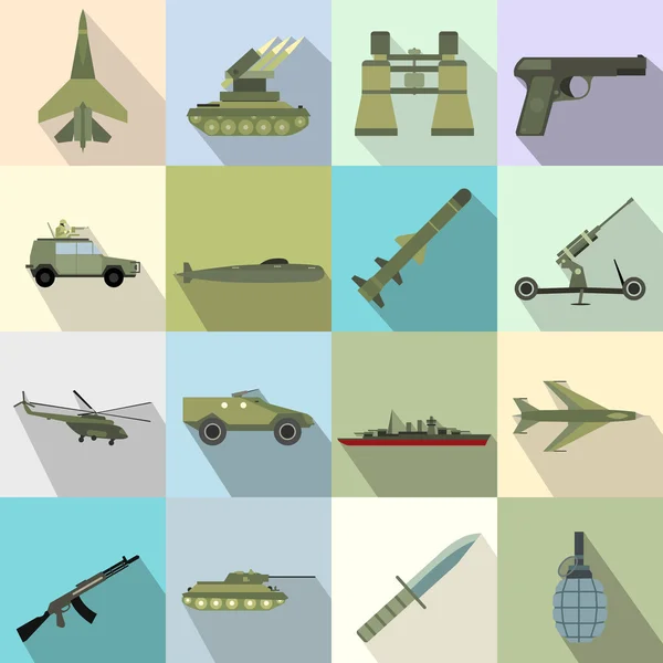 16 наборов плоских значков оружия — стоковый вектор
