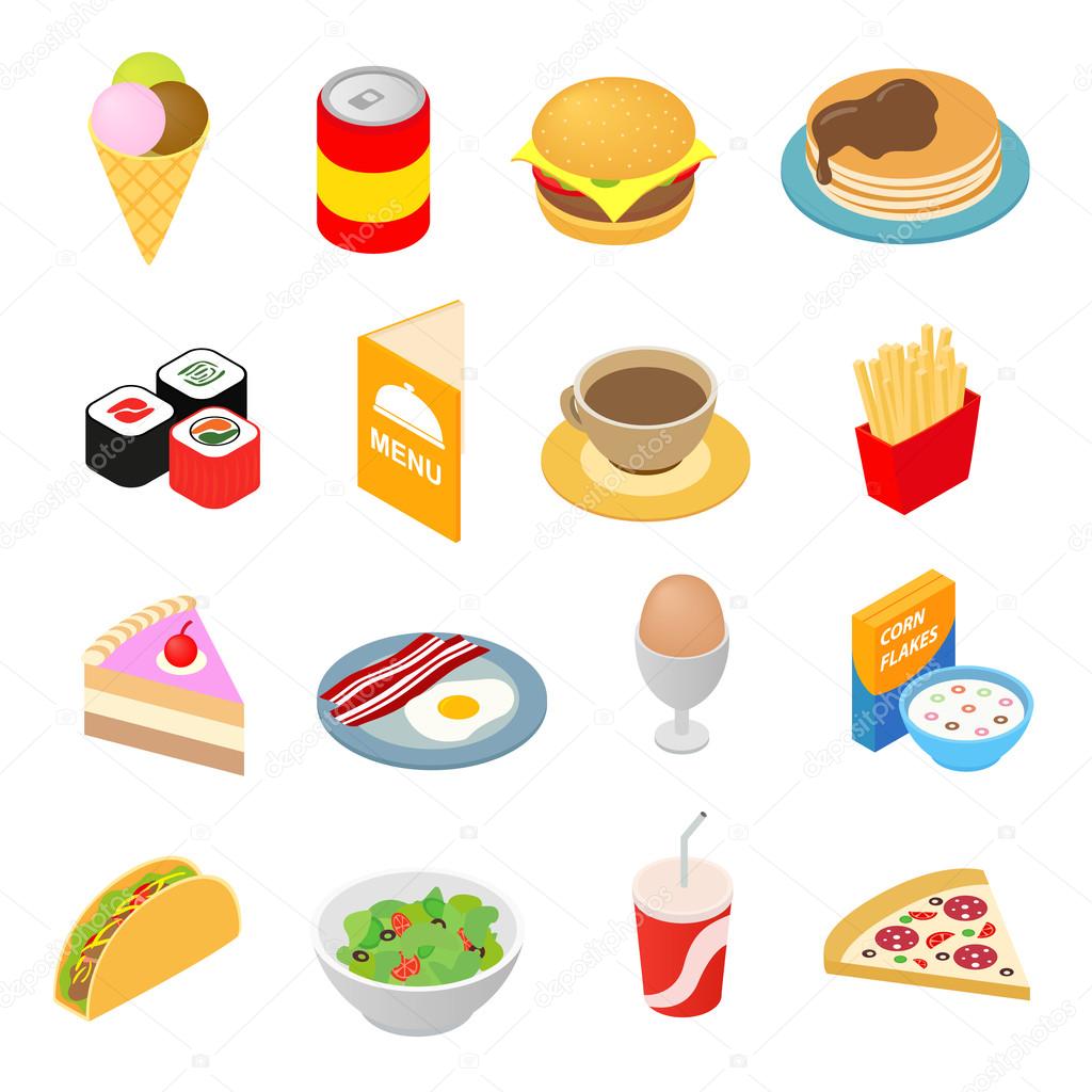 Fast food isometric 3d icons set 