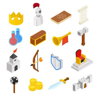 Medieval isometric 3d icons set clipart