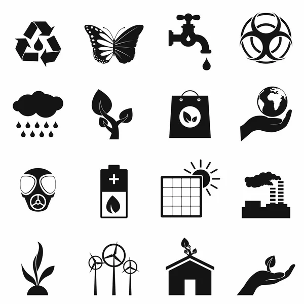 Universal ecologia conjunto de ícones pretos — Vetor de Stock