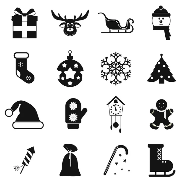 16 schwarze Weihnachts-Icons set — Stockvektor