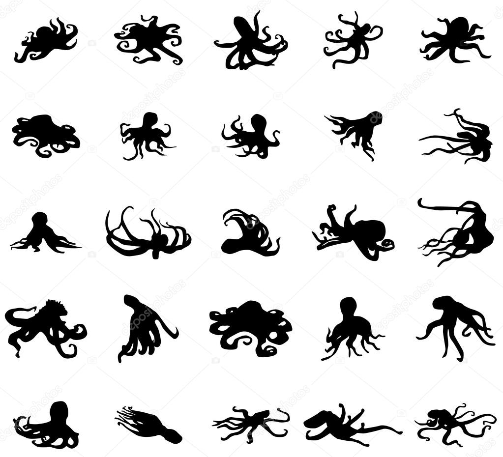 Octopus silhouettes set