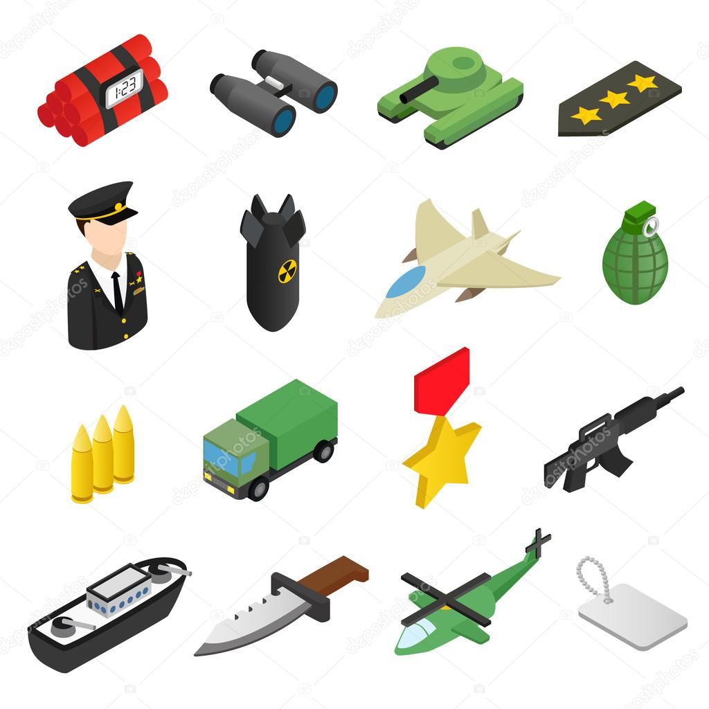 Weapon isometric 3d icons set 
