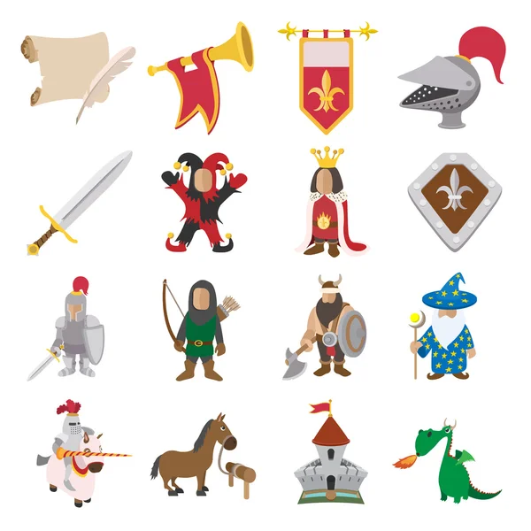 Middeleeuwse cartoon icons set — Stockvector