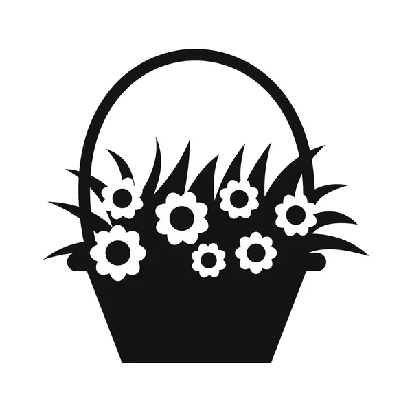 Košík s květy jednoduché ikony — Stockový vektor