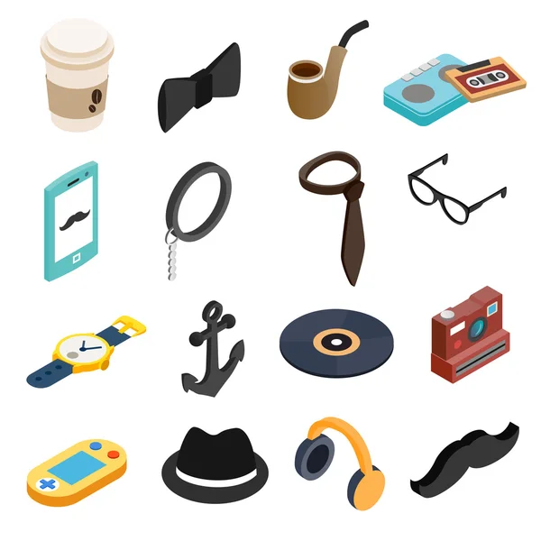 Hipster style isometric 3d icons set — Stock Vector