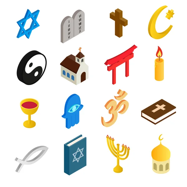 Religion isometric 3d icons set — Stock Vector