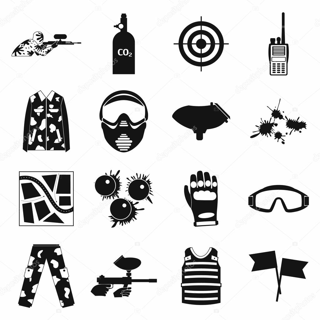 Paintball game simple icons set