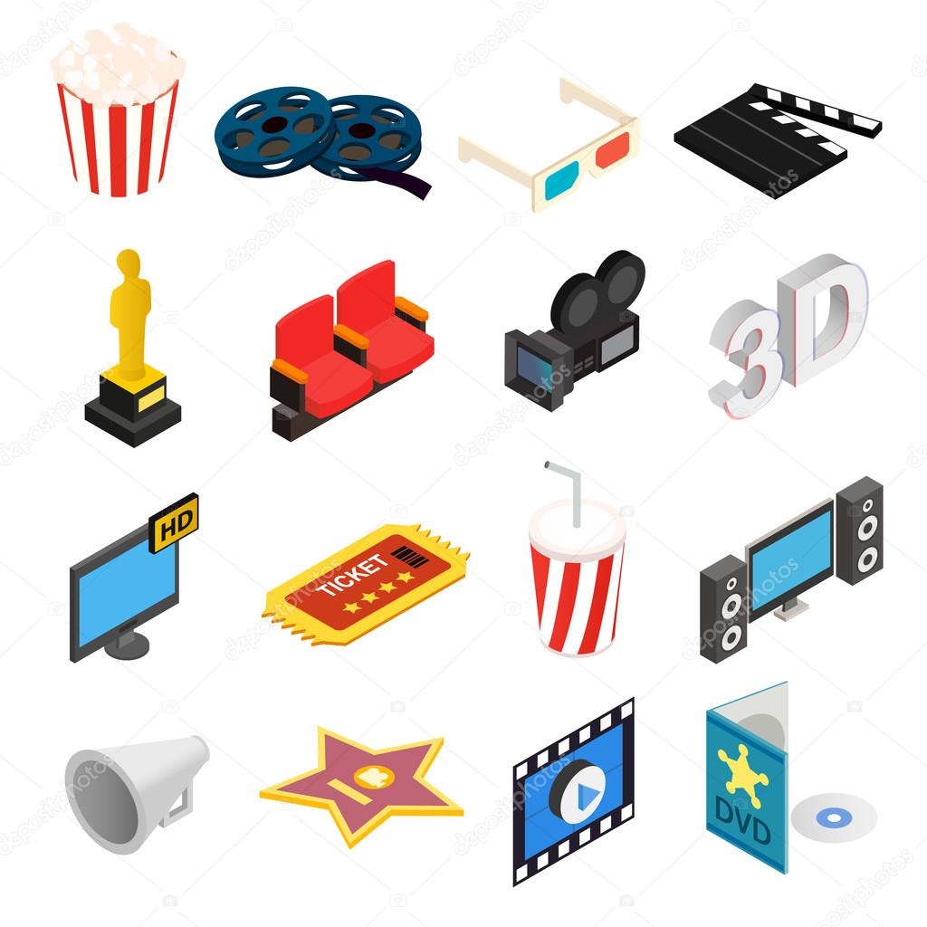 Cinema isometric 3d icons set