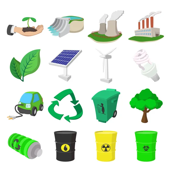 Conjunto de ícones de desenhos animados de ecologia — Vetor de Stock
