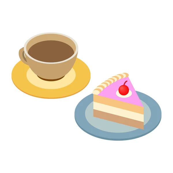 Xícara de café e pedaço de bolo — Vetor de Stock