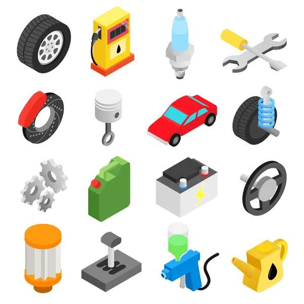 Iconos isométricos de mantenimiento de coches — Vector de stock