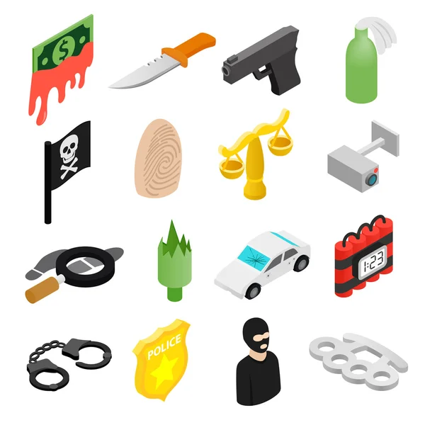 Crime isométrique 3d icônes — Image vectorielle