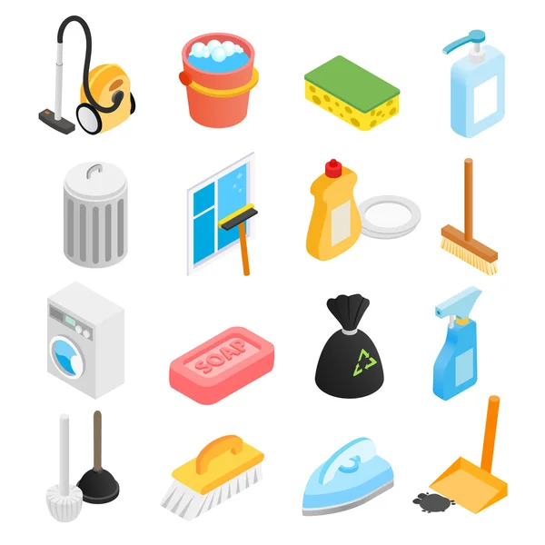 Cleaning isometric 3d icons — Stock Vector