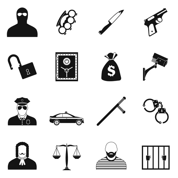 Crimine semplici icone — Vettoriale Stock