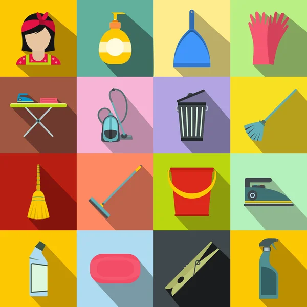 Cleaning flat icons — Stock Vector