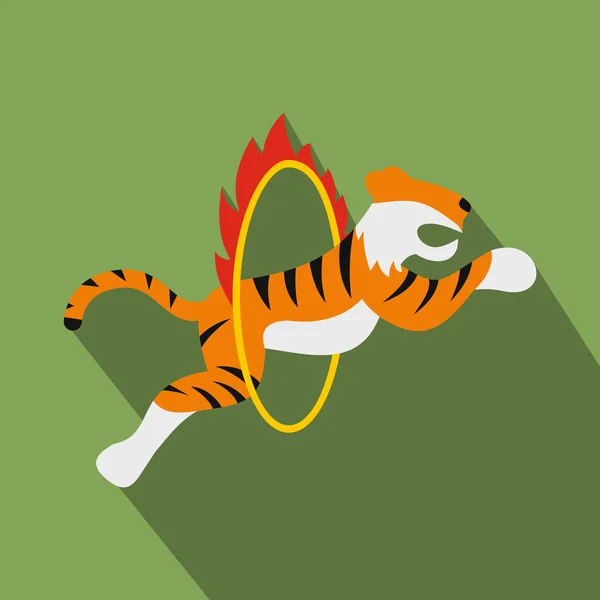 Tiger in vlammende hoepel afbeelding — Stockvector