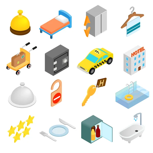 Hotel isometric 3d icons set — Stock Vector