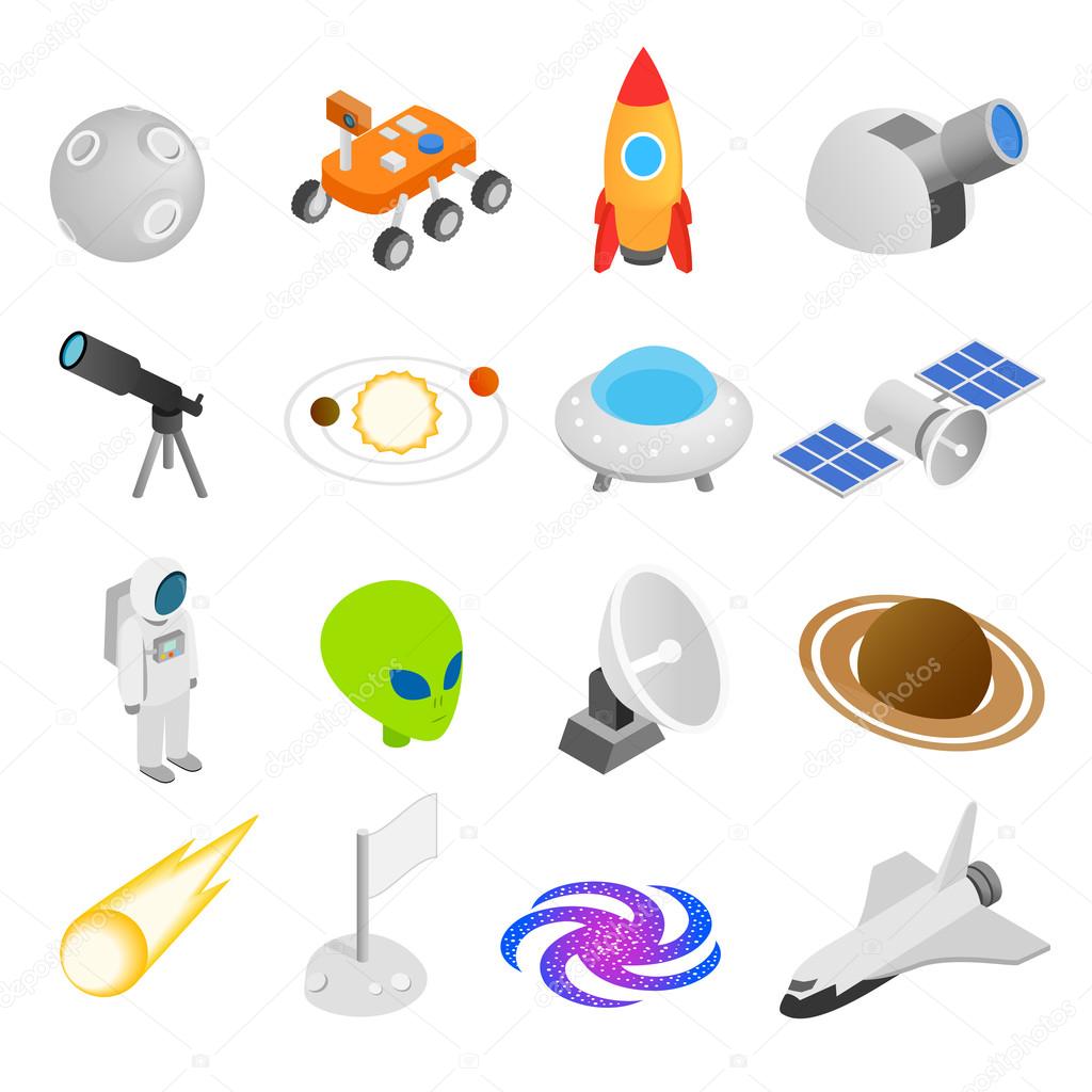 Space isometric 3d icons