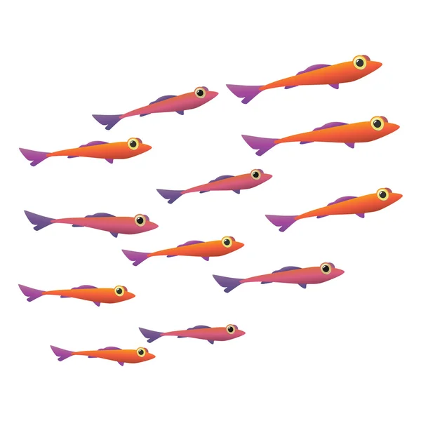 Groupe de petits poissons icône — Image vectorielle