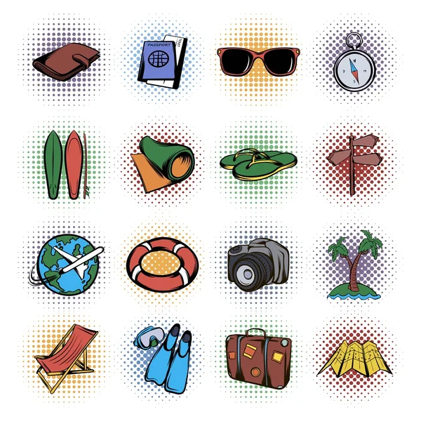 Travel comics icons set — Stock Vector