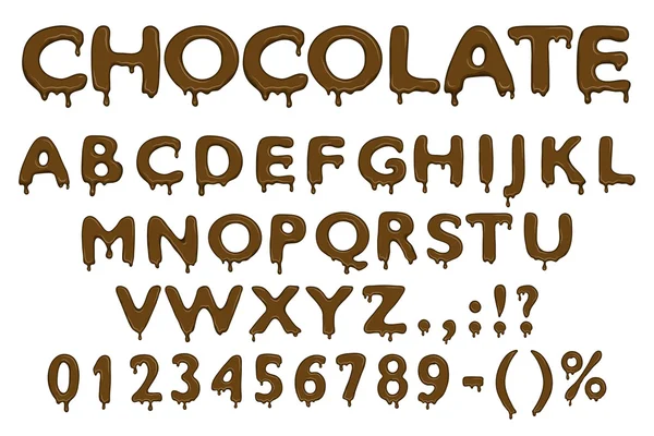 Números y símbolos del alfabeto de chocolate — Vector de stock