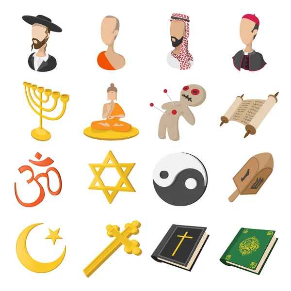 Diferentes religiones iconos de dibujos animados conjunto — Vector de stock