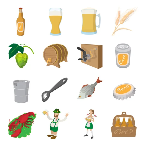 Oktoberfest cerveza iconos de dibujos animados conjunto — Vector de stock