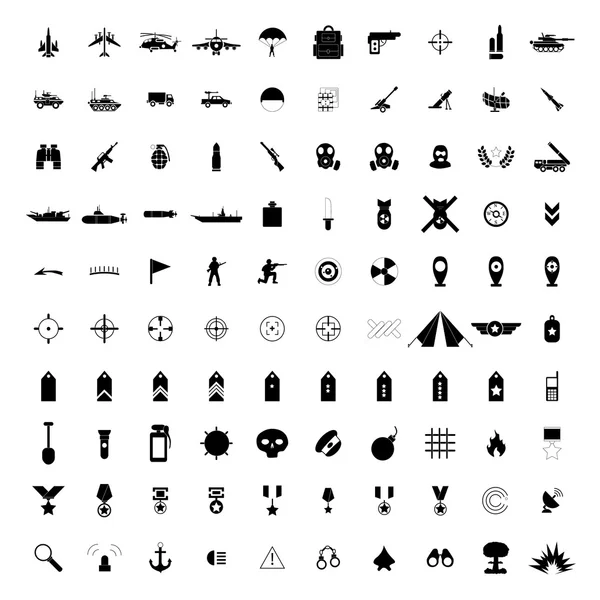100 military simple black icons — Stock Vector