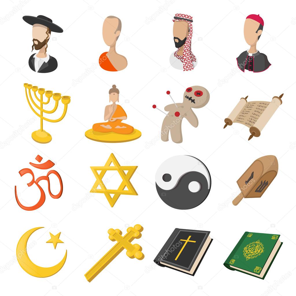 Different religions cartoon icons set