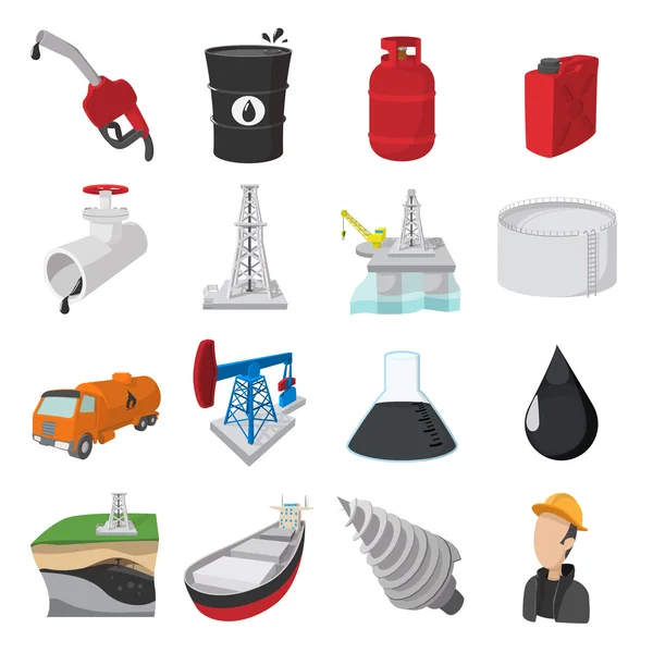 Iconos de dibujos animados de la industria petrolera — Archivo Imágenes Vectoriales