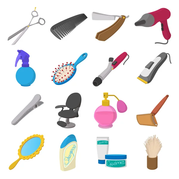 Tienda de peluquería iconos de dibujos animados — Vector de stock