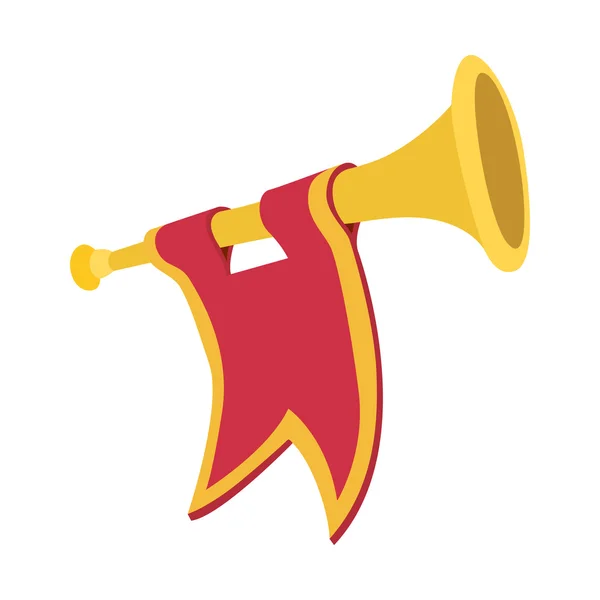 Trumpet with red flag cartoon — Stock Vector